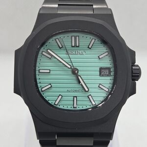 Custom 40mm Automatic Seiko Mod Watch Nautilus Black w/ Tiffany Dial NH35